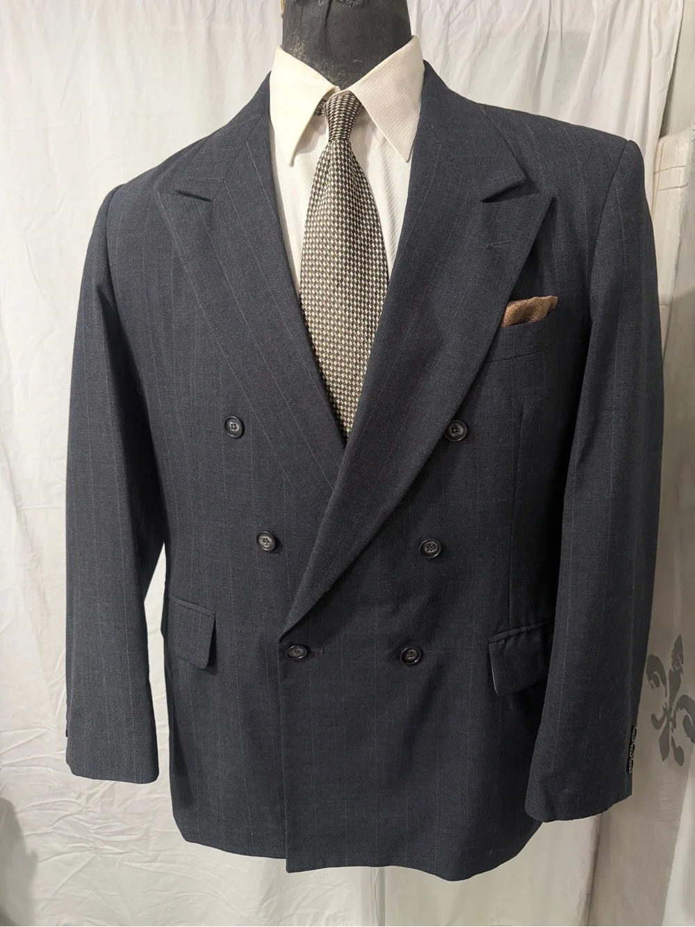Men's Double-Breasted Navy Pinstripe Blazer